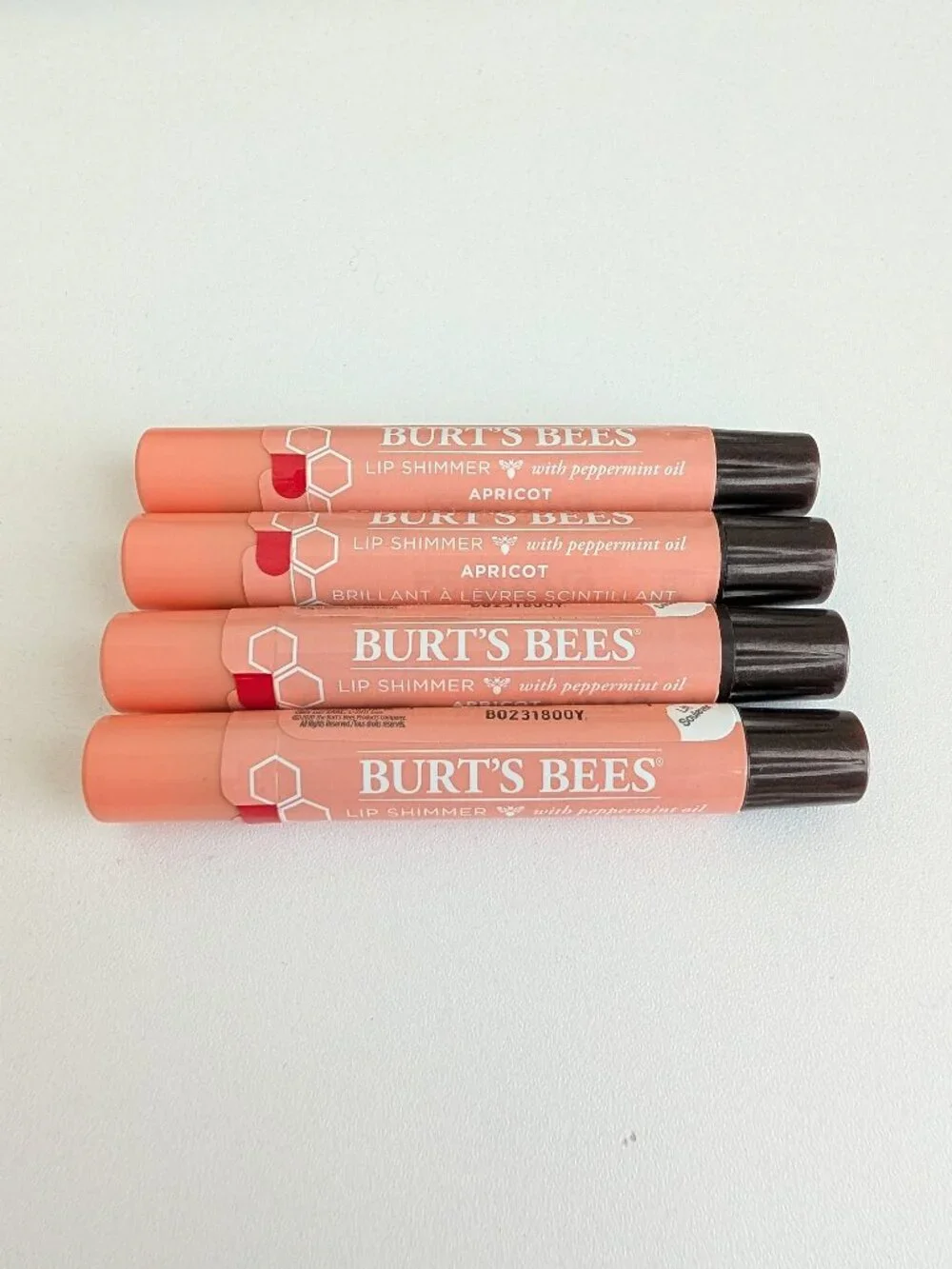 4 X Burt's Bees Lip Shimmer with Peppermint Oil - Apricot - 100% Natural SEALED